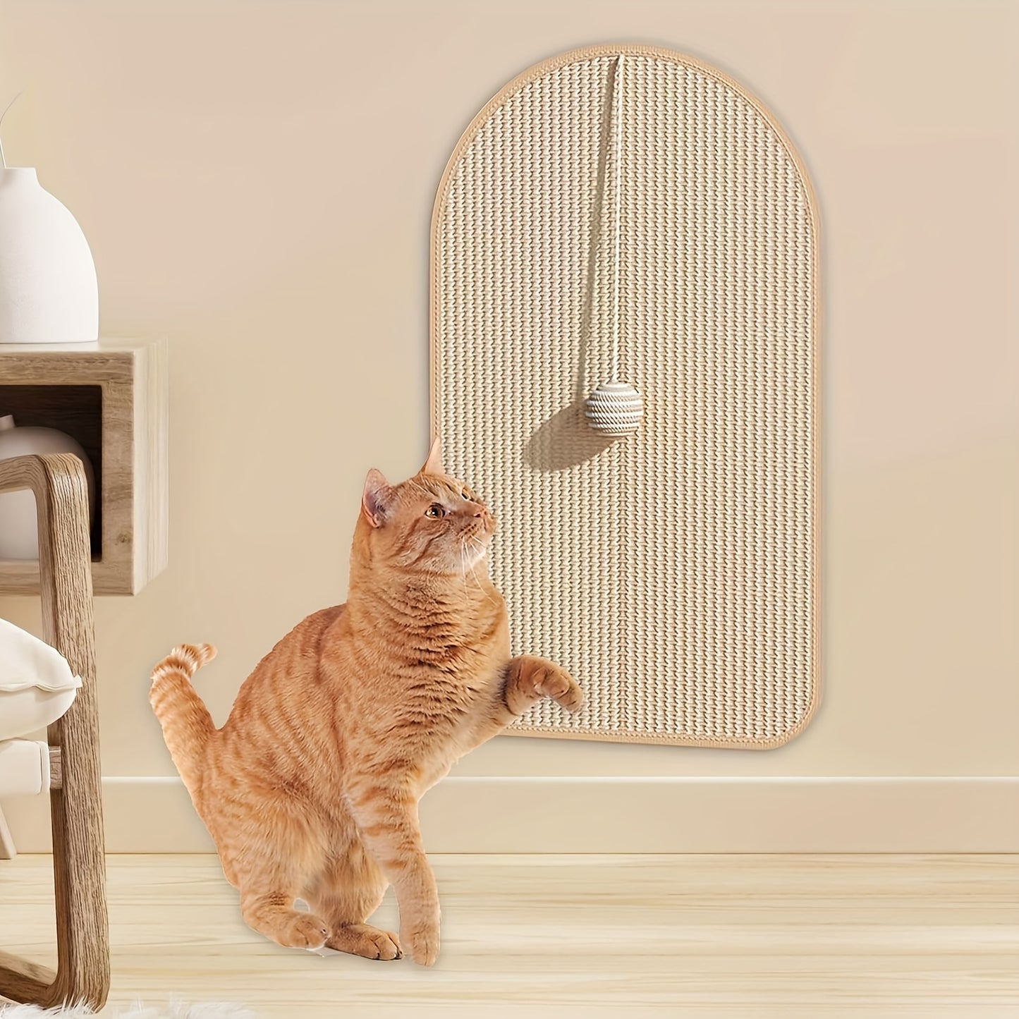 Durable Sisal Cat Scratching Board - with Toy Cat Scrub Ball, Sofa Scratch Protector, Furniture and Floor Wall Anti-Scratch Pad, Adhesive Backing - Anywhere Stick