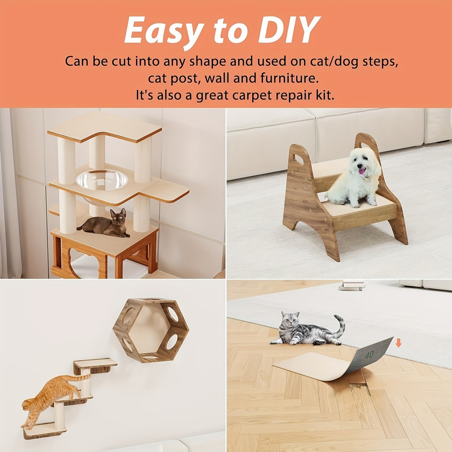 Durable Cat Scratching Pad - Self-Adhesive, Scratch-Resistant Felt Mat for Walls and Furniture, Ideal for Cats, Polyester Material - Multi-Size Pack